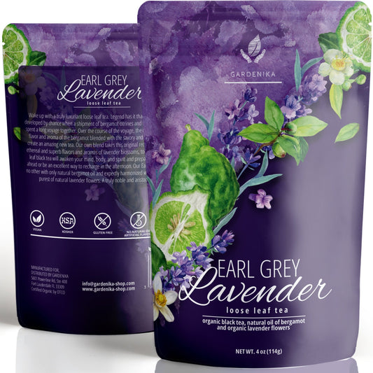 Earl Grey Lavender Loose Tea, Premium Black Tea with Lavender Flowers & Bergamot - Caffeinated - 55+ Cups - USDA Organic & Kosher - 4 oz (113g)