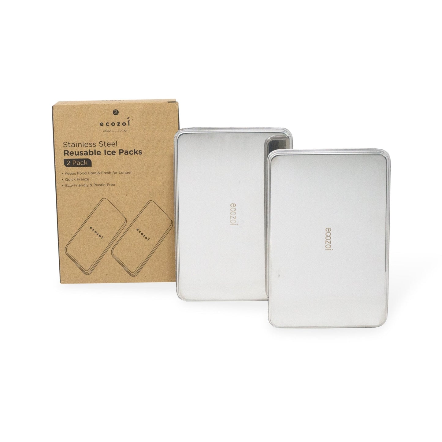 ecozoi Stainless Steel Freezer PACKS FOR LUNCH Boxes and Lunch Bags, 2 Pack