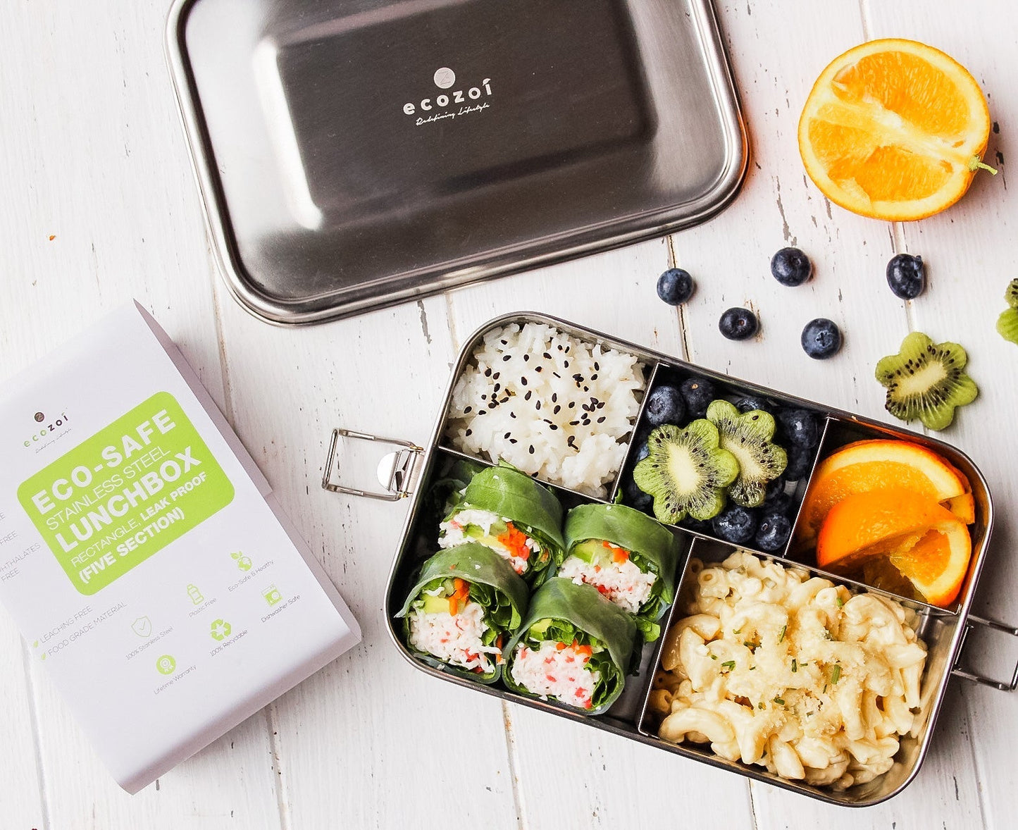 ecozoi Stainless Steel Lunch Box, 5 Compartment, Leak Proof, 50 Oz