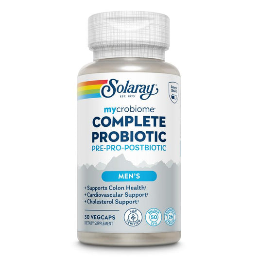 Solaray "Men'S" Mycrobiome Complete Mens Formula 3-In-1 Probiotic (Pre+Pro+Post)-50 Billion CFU Triple Action Formula for Colon Heart Health & Cholesterol Support 30 Vegcaps Supplement Supplement