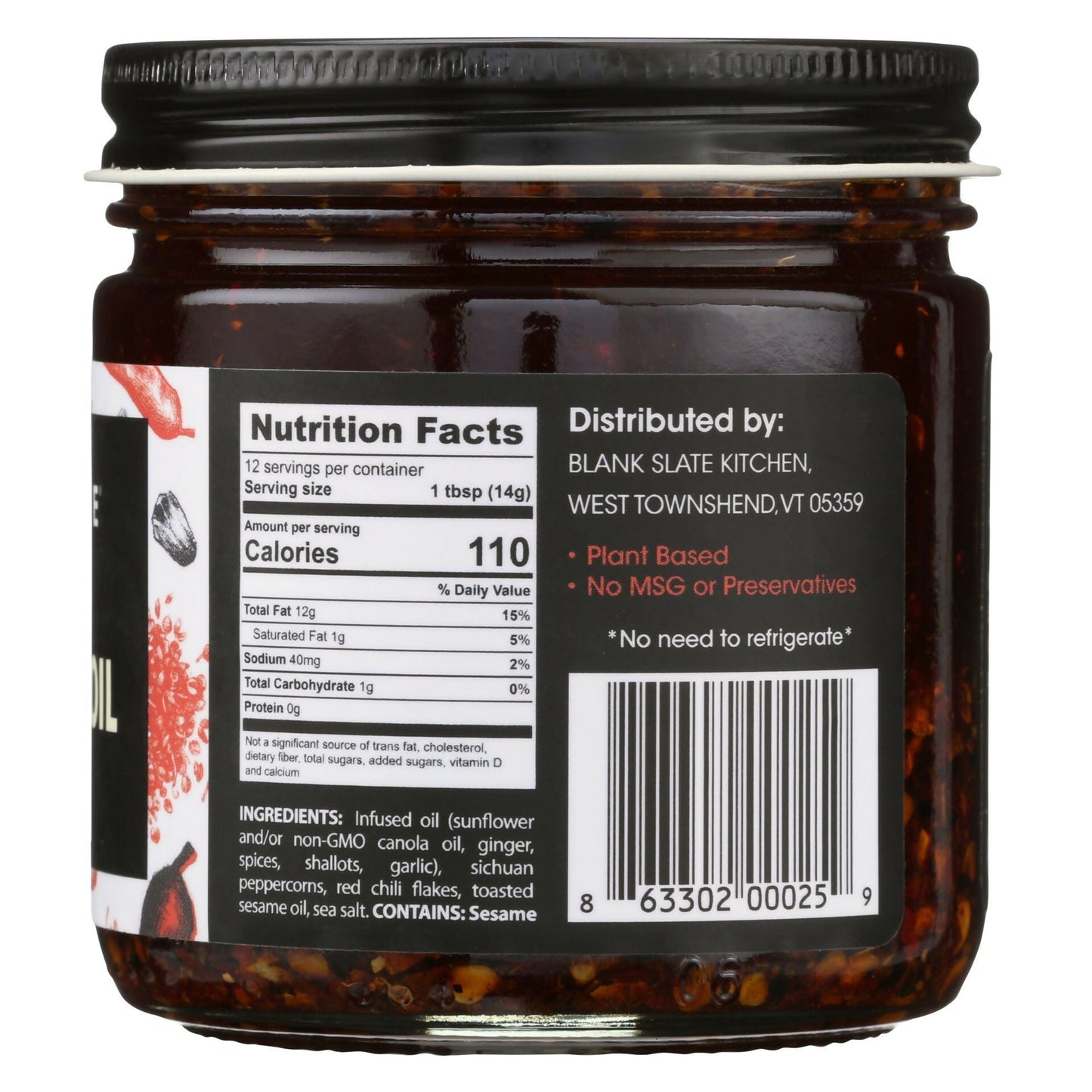 Blank Slate Sichuan Chili Oil Jar - 12 jars x 6oz case