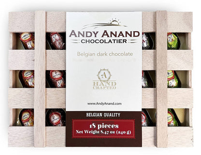 Andy Anand European Vegan Dark Chocolate – 18 Pc Non-Alcoholic Cocktail Flavors, 60% Chocolate (Cocoa Butter), Wooden Gift Box