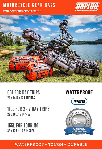 UNPLUG Ultimate Adventure Bag | 1680D Heavy Duty Waterproof Bag | Large Travel Duffle Bag Which Can Be Used for Camping, Motorcycling, Boating, or Hunting