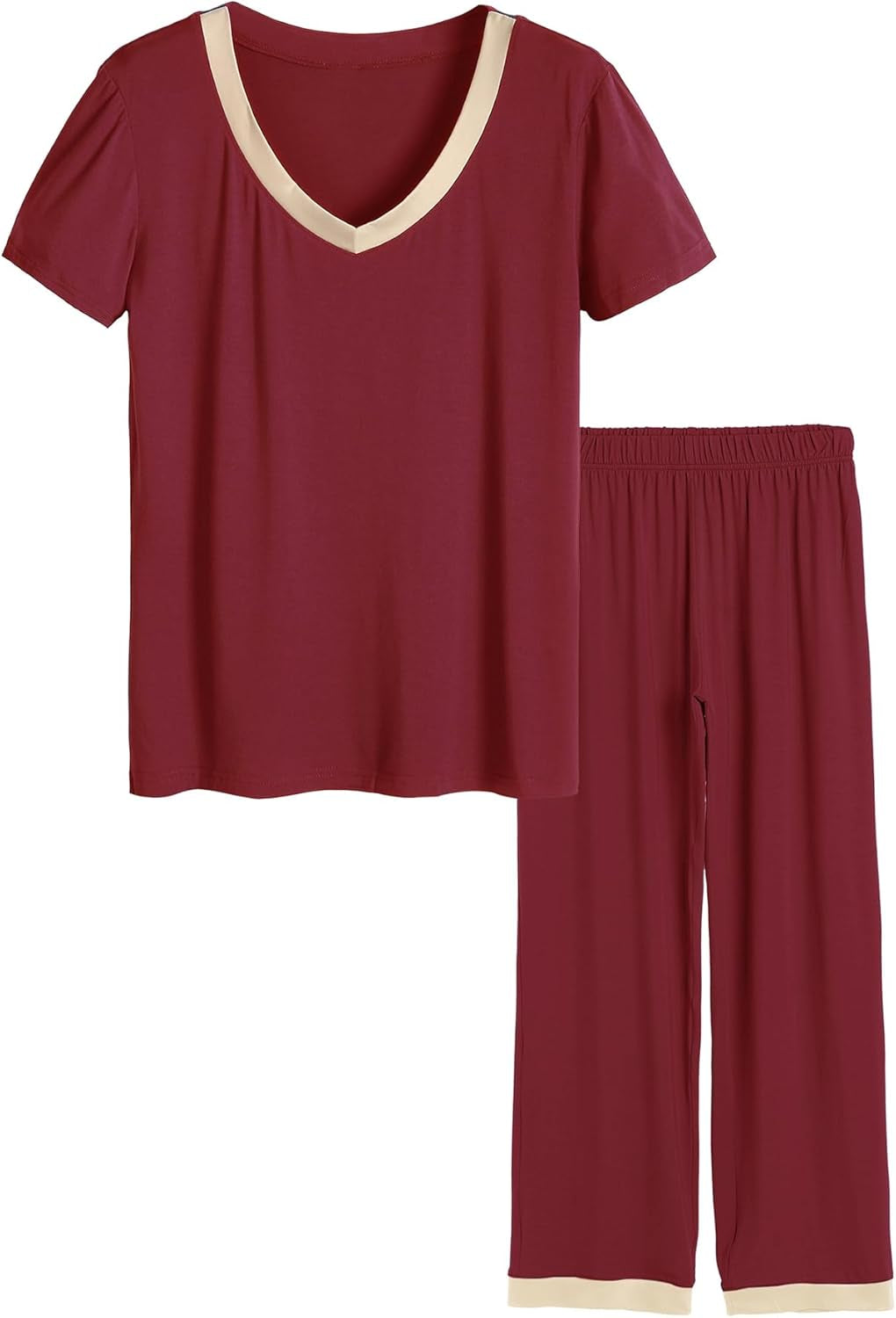 Women'S V-Neck Sleepwear Short Sleeves Top with Pants Pajama Set
