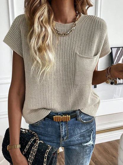 Casual Round Neck Short Sleeve Sweater