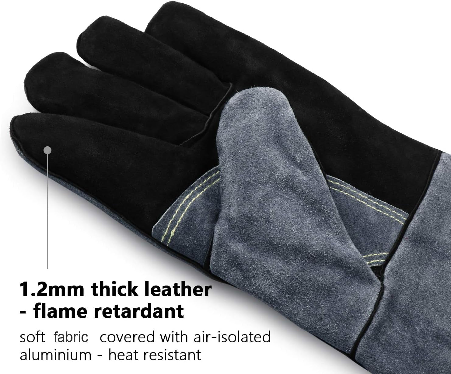 932°F Heat Resistant Welding Gloves 16 Inches Cowhide Leather - Long Sleeve and Insulated Lining BBQ Glove for Tig Welder/Mig/Grill/Barbecue/Stove Black-Gray