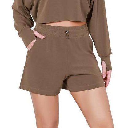 ODODOS Modal Soft Relaxed Shorts for Women Adjustable Shockcord High Waist Casual Shorts with Pockets