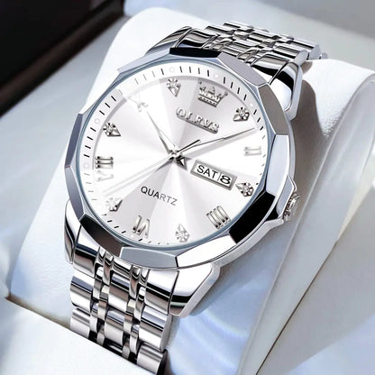 OLEVS Elegant Silver: Two-Tone Men’s Diamond Watch