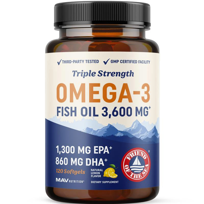 Triple Strength Omega 3 Fish Oil 1200 Mg | EPA & DHA | Wild Caught, Sustainably Sourced Omega-3 Fatty Acids | Premium Burpless Fish Oil Supplements