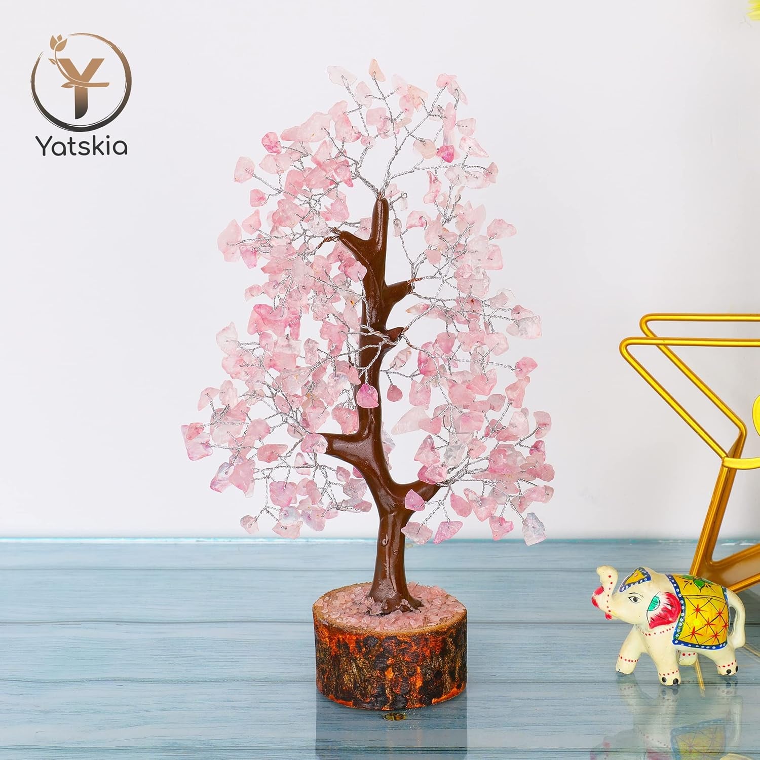 Rose Quartz Crystal Tree - Bonsai Tree of Life - Pink Room Decor - Desk Decorations for Women Office - Gemstones and Crystals - Stones and Crystals