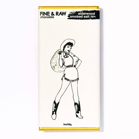 Fine and Raw Dark Chocolate Alderwood Smoked Sea Salt Bars, Organic (70% Cocoa / Cacao) - 10 Bars x 2oz case