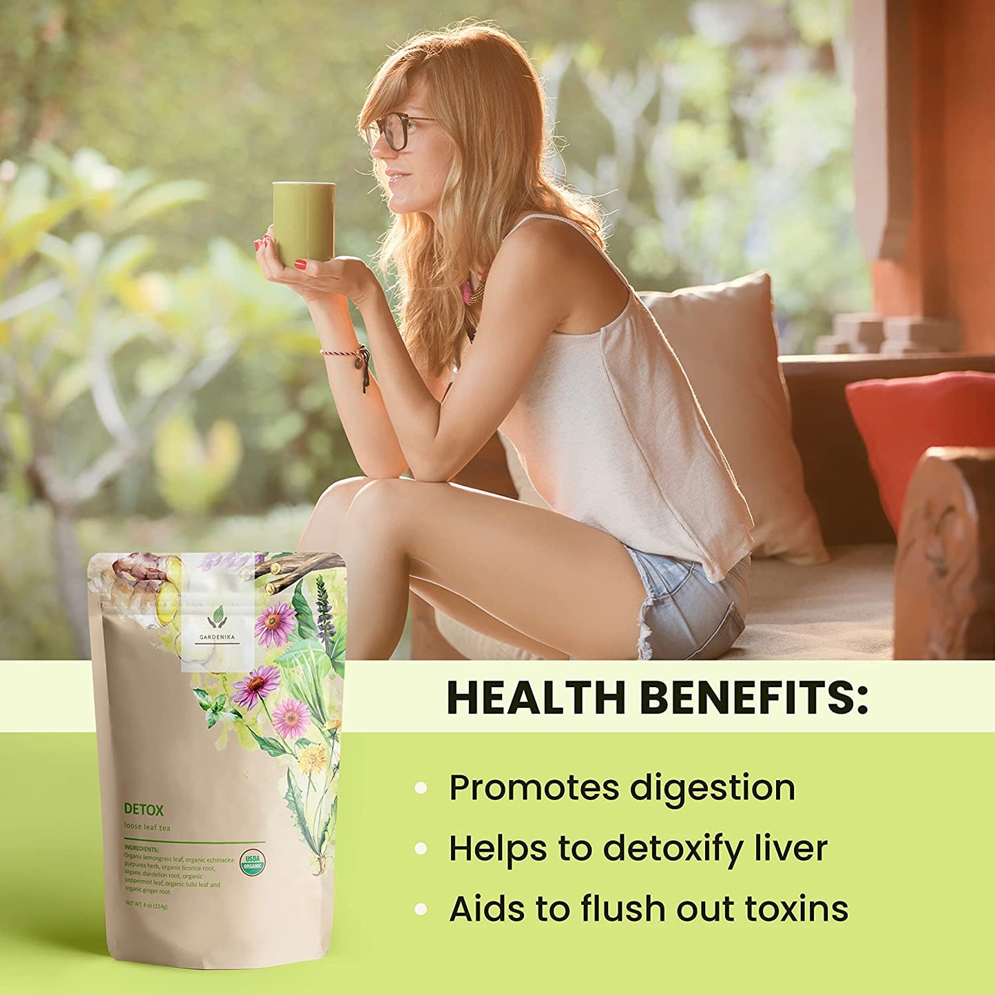 Detox Loose Leaf Herbal Tea, USDA Organic, Kosher, Caffeine-Free - 4 oz (114g)