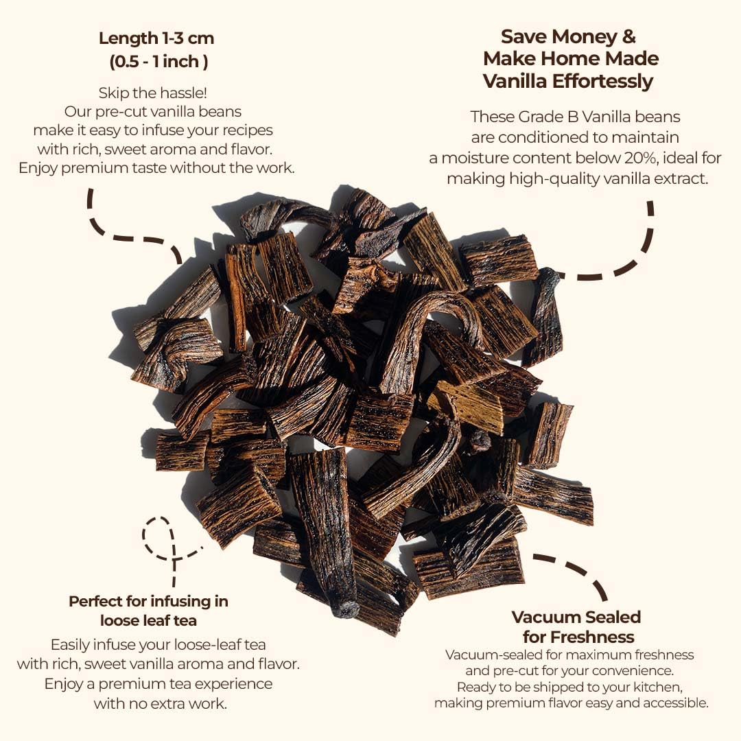 Vanilla Bean Cuts Grade B 1lb for Extract & Baking