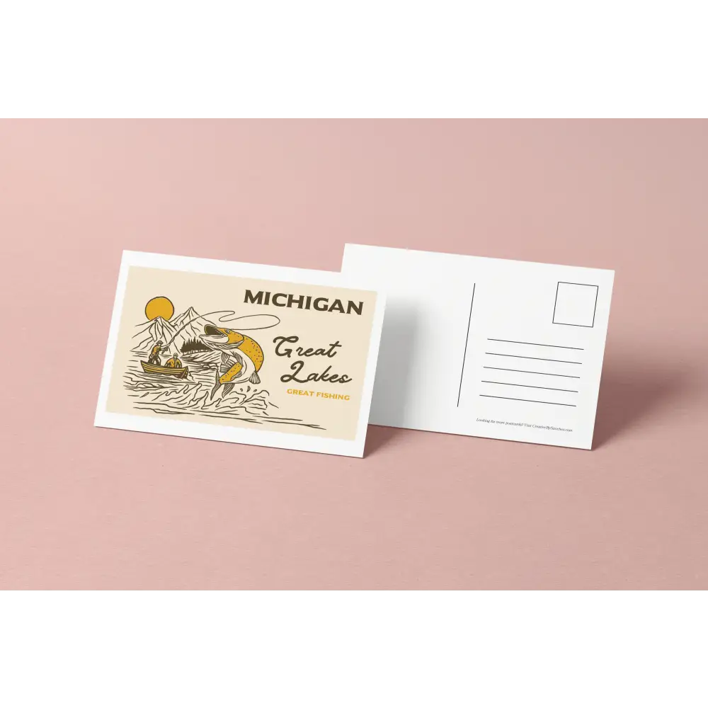 Great Lakes Fishing Postcard – Retro Illustration – Michigan Travel Souvenir by Creative By Sanchez