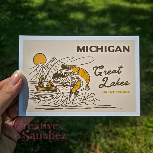 Great Lakes Fishing Postcard – Retro Illustration – Michigan Travel Souvenir by Creative By Sanchez