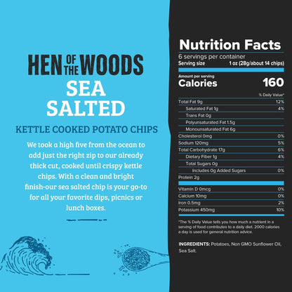 Hen of the Woods Sea Salted Kettle Chips Bags - 24 bags x 6oz case