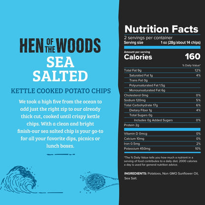 Hen of the Woods Sea Salted Kettle Chips Bag - 60 bags x 2oz case
