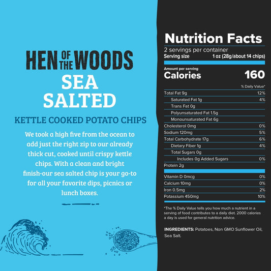 Hen of the Woods Sea Salted Kettle Chips Bag - 60 bags x 2oz case