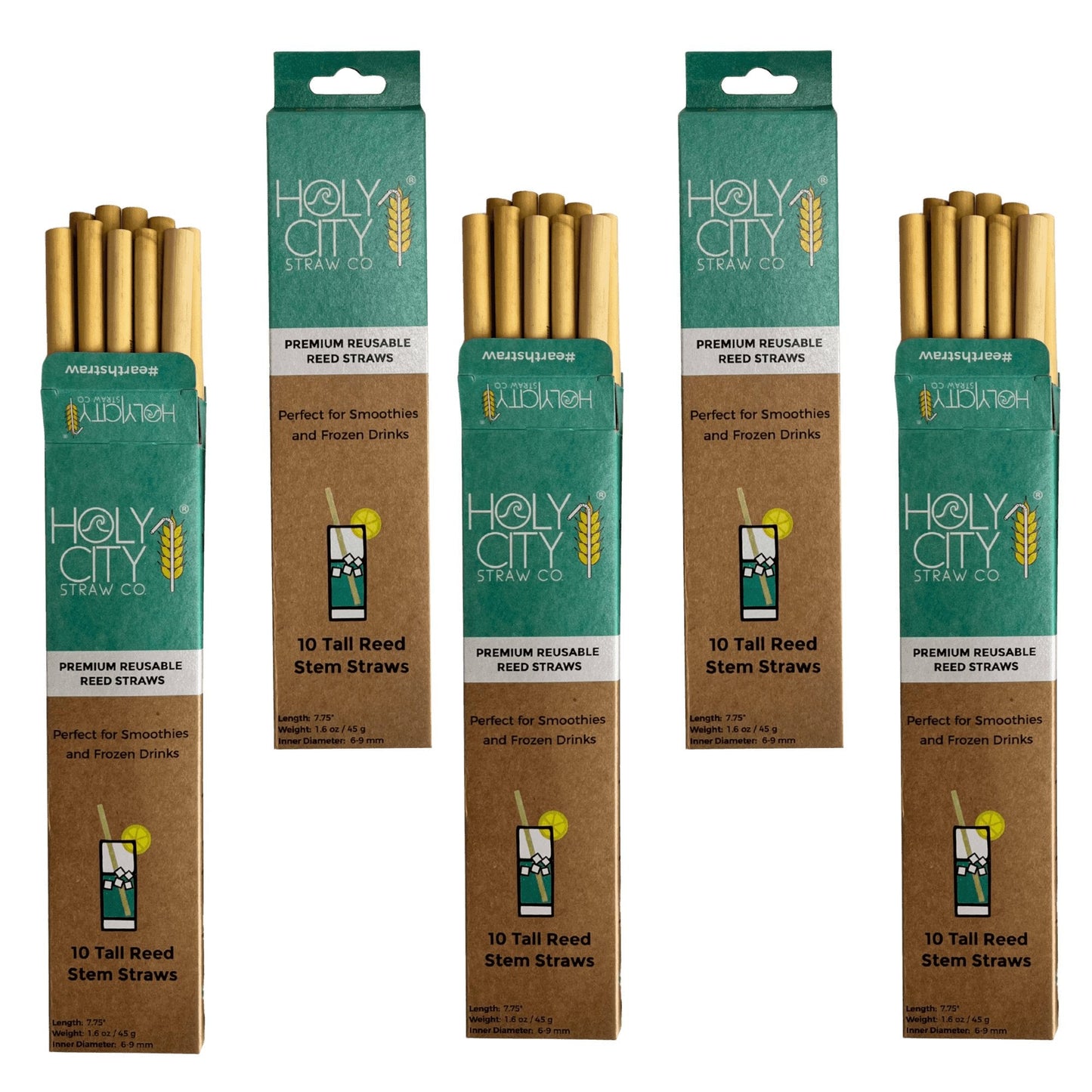 Holy City Straw Company Tall Reusable Reed Straw Bundle - 5 Pack