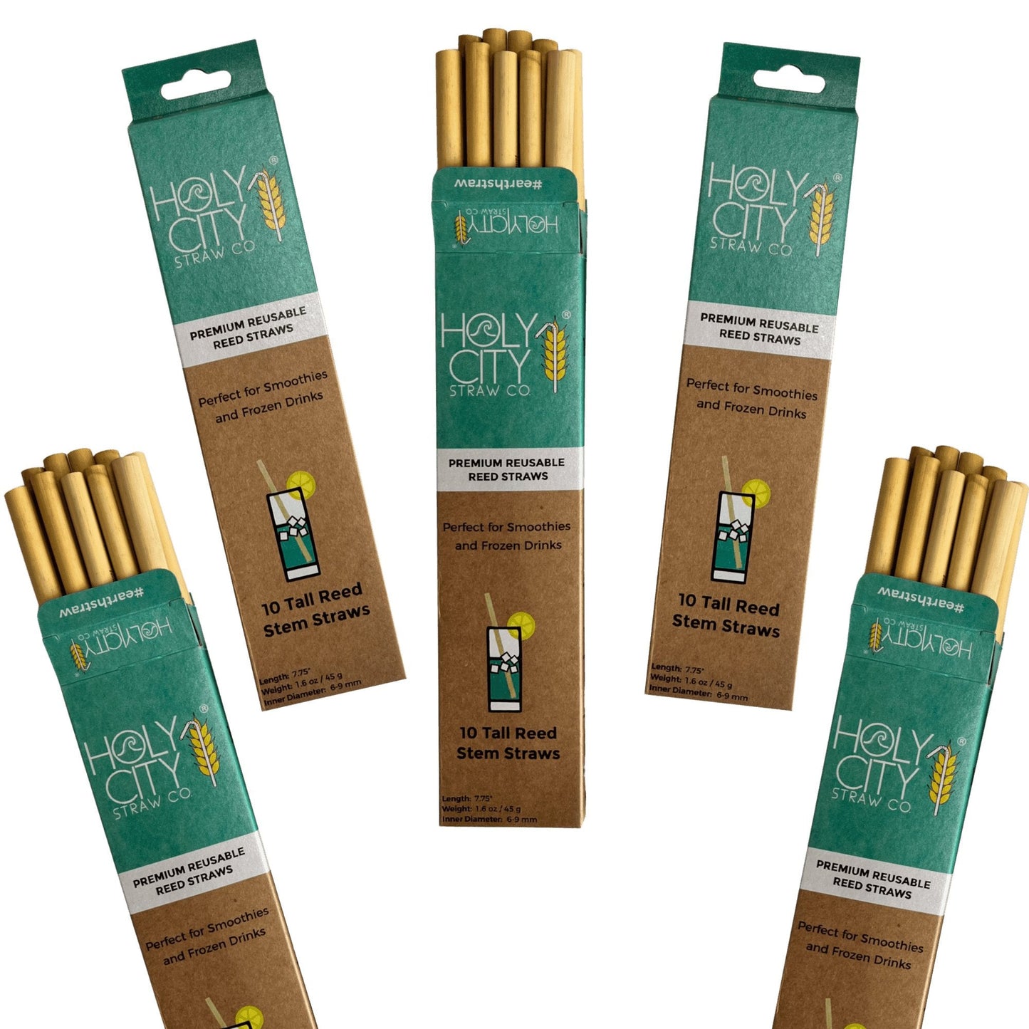 Holy City Straw Company Tall Reusable Reed Straw Bundle - 5 Pack
