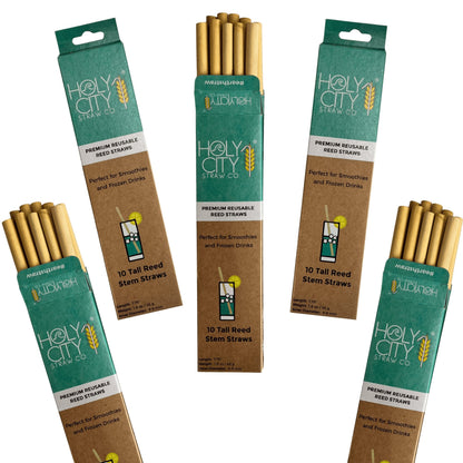 Holy City Straw Company Tall Reusable Reed Straw Bundle - 5 Pack