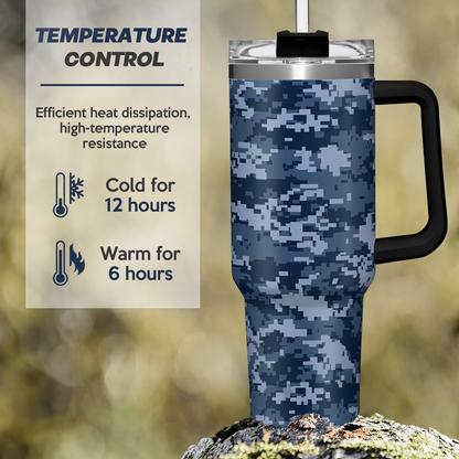 Camouflage Tumbler 40oz Stainless Steel Insulated with Lid & Straw, Camo Travel Mug Cup Gifts for Men Dad Husband Brother Grandpa Veteran Hunting Lover on Christmas Birthday Valentine Fathers Day