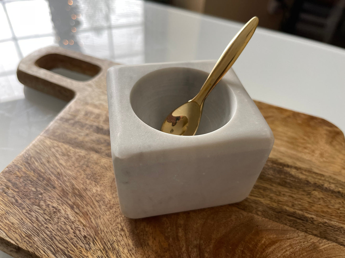 Marble Spice Bowl w/ Brass Spoon