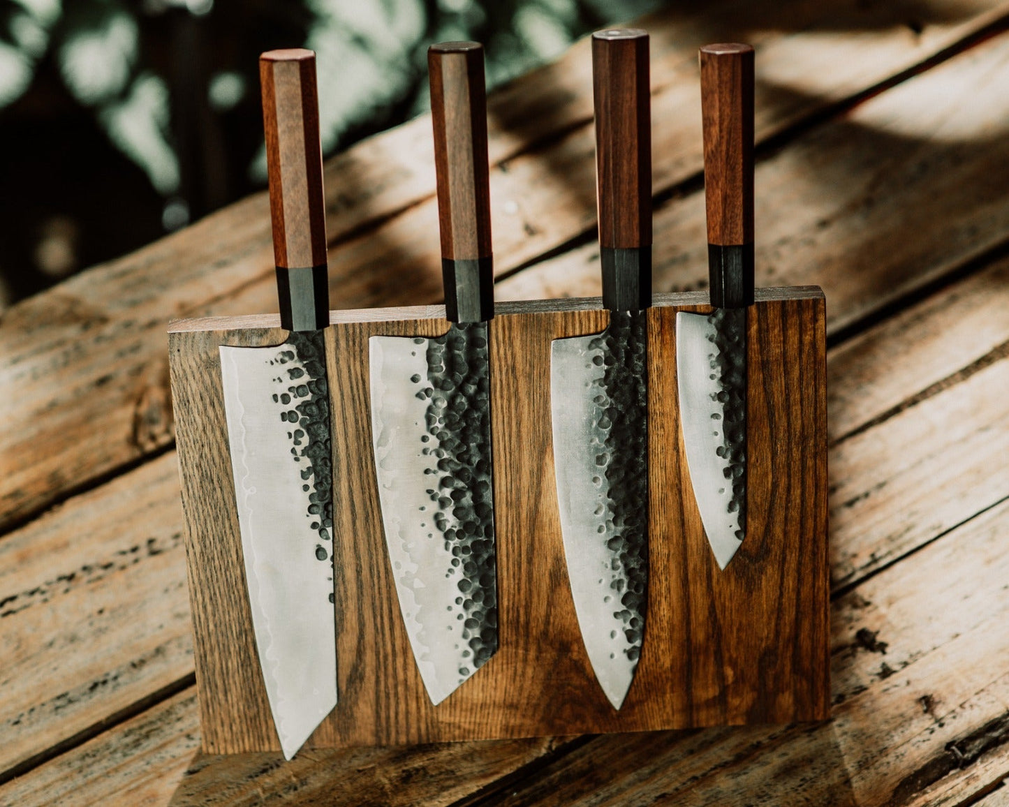 Vintage Gentlemen Four Piece Chef Knife Set With Magnetic Block