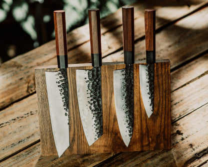 Vintage Gentlemen Four Piece Chef Knife Set With Magnetic Block