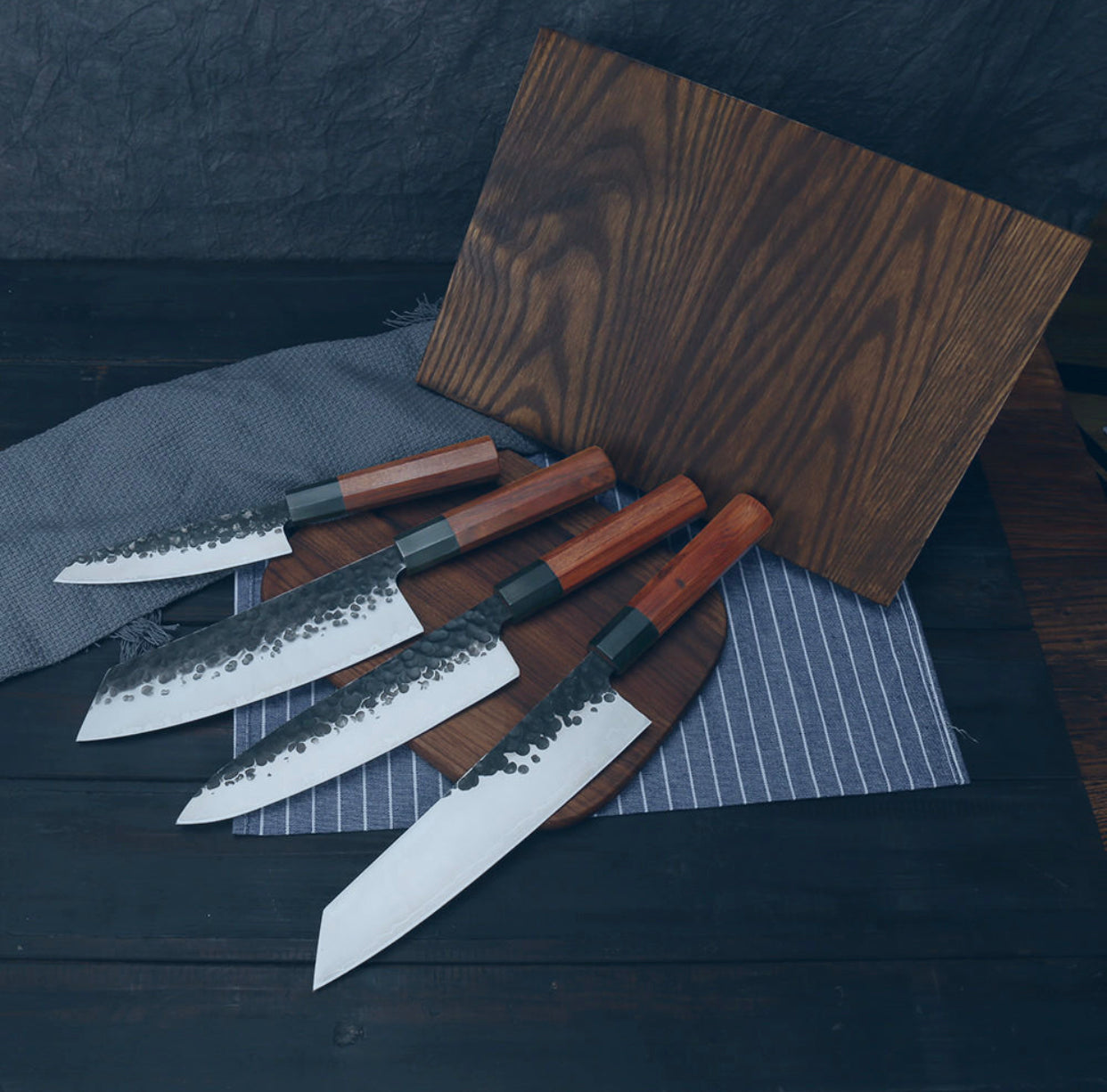 Vintage Gentlemen Four Piece Chef Knife Set With Magnetic Block