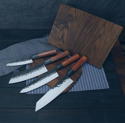 Vintage Gentlemen Four Piece Chef Knife Set With Magnetic Block