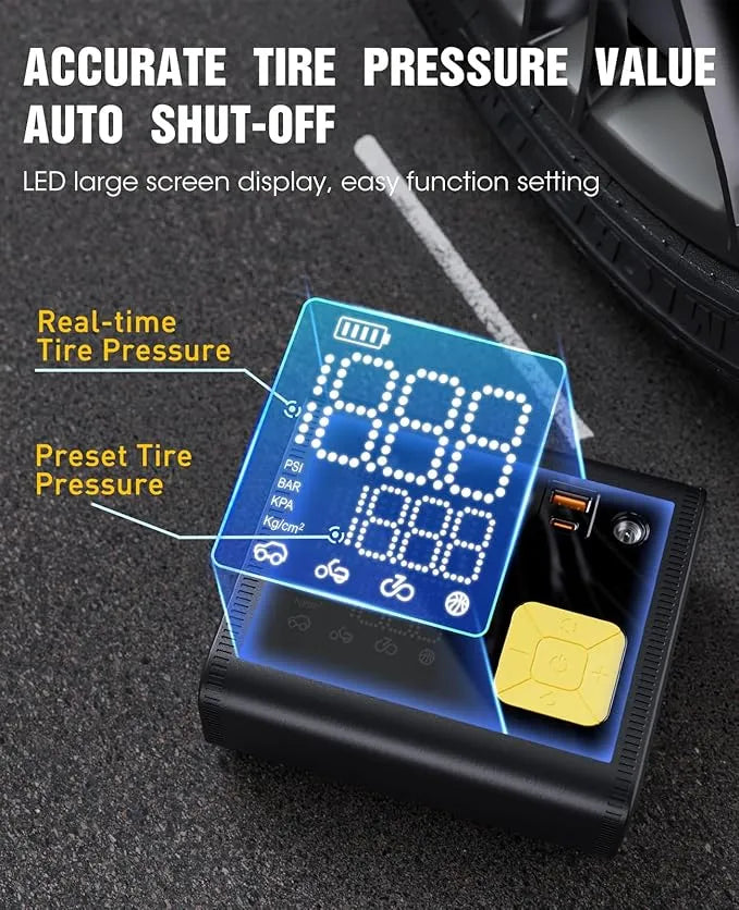 Tire Inflator Portable Air Compressor – 20000mAh – Smart Air Pump w/Digital Pressure Gauge – Auto Stop – 150PSI
