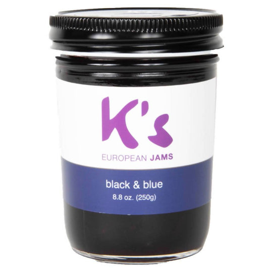K’s European Black and Blue Jam Jar - 12 jars x 8.8oz case