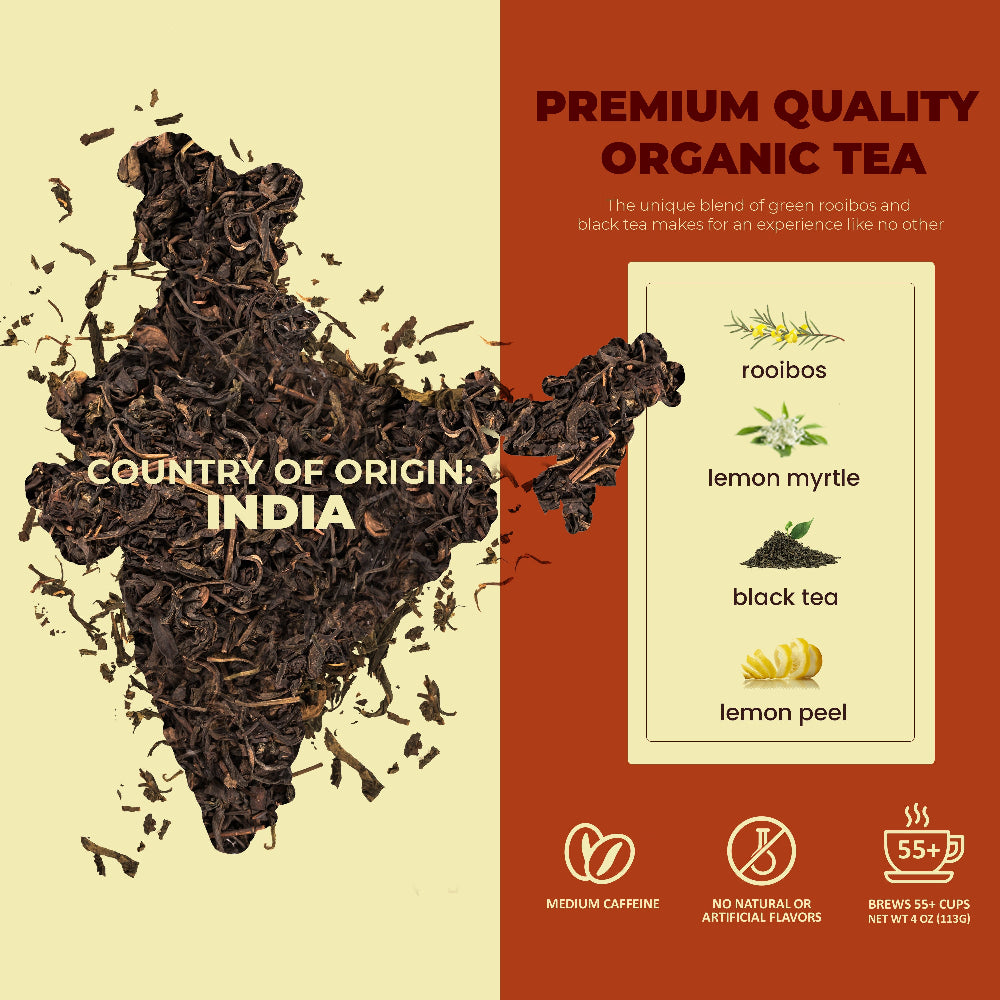 Lemon Essence Black Loose Leaf Tea with Green Rooibos, USDA Organic, 55+ Cups – 4 Oz (113g)