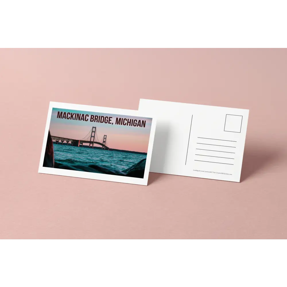 Mackinac Bridge Michigan Postcard – Scenic View Over Water – Licensed Photography with Original Design