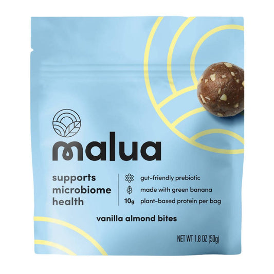 Malua Prebiotic Organic Gut Healthy Vegan Keto Friendly, Low Carb Vanilla Almond Bites - 8 Bags x 1.8 oz