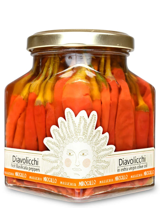 Diavolicchi Hot Peppers in Extra Virgin Olive Oil Produced by: Masseria Mirogallo  in Basilicata, Italy