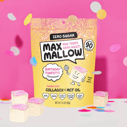 Max Sweets NEW Know Brainer Max Sweets Snacks Low Carb FunFetti Max Mallow marshmallows with glitter- Gluten Free, Soy Free, Zero Sugar snack, Non-GMO 3 pack