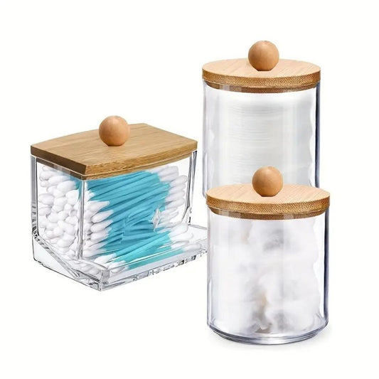 3pcs Boho Chic Swab Holder Set with Bamboo Lids