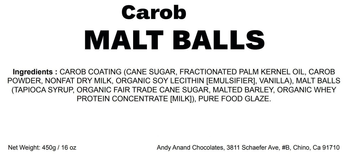 Andy Anand Carob Malt Balls, 1 lb – Tastes Like Chocolate, All-Natural Gift Box, Birthday, Valentine's, Christmas, Anniversary & Holiday