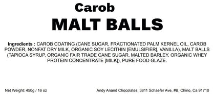 Andy Anand Carob Malt Balls, 1 lb – Tastes Like Chocolate, All-Natural Gift Box, Birthday, Valentine's, Christmas, Anniversary & Holiday