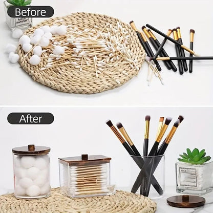 3pcs Boho Chic Swab Holder Set with Bamboo Lids