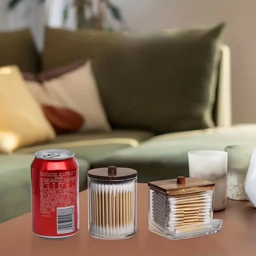 3pcs Boho Chic Swab Holder Set with Bamboo Lids