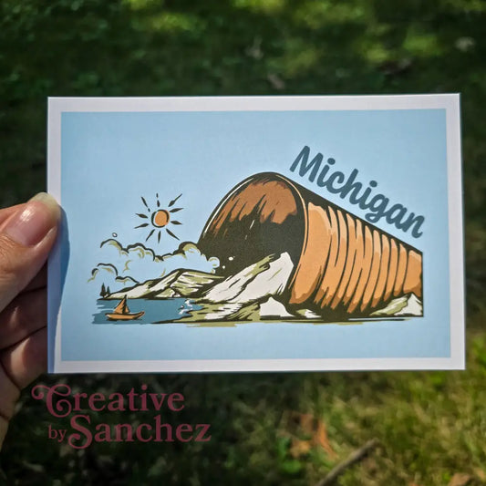 Michigan Can Postcard – Fun Great Lakes Illustration – Original Postcard by Creative By Sanchez