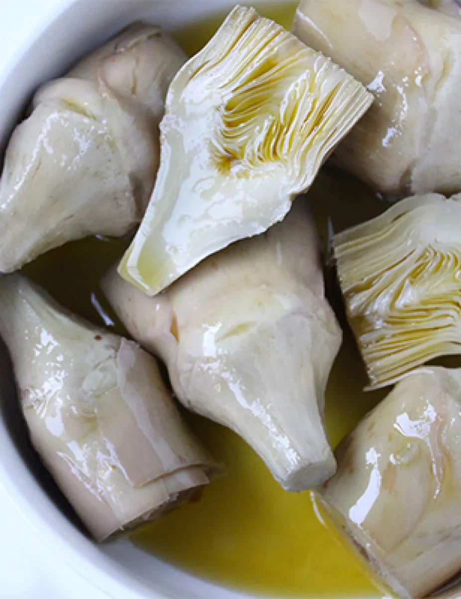 Artichoke Hearts in Extra Virgin Olive Oil Produced by: Masseria Mirogallo  in Basilicata, Italy