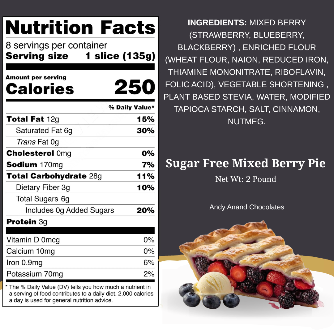 Andy Anand Sugar-Free Mixed Berry Pie, 2.6 lb – Strawberries, Blueberries & Blackberries, Keto & Diabetic-Friendly, Birthday Gift Box