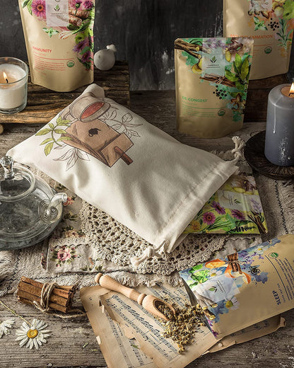 Gardenika Loose Leaf Herbal Tea Gift Sampler, USDA Organic, Caffeine Free, 120+ Cups – 5 Pack