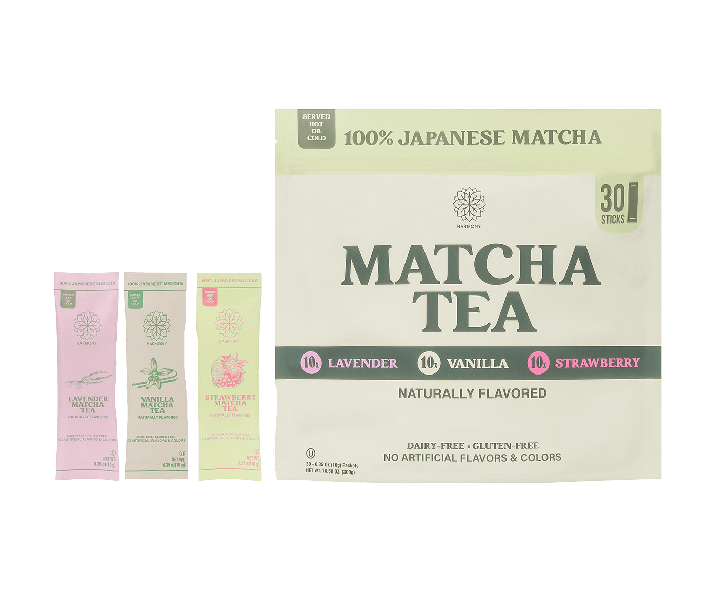 Matcha Combo Variety Pack – Lavender, Strawberry & Vanilla – Premium Shade-Grown Japanese Matcha, Sweetened with Organic Sugar, 30 Single Stick Packs