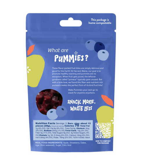 Harvest Maine Blueberry Pummies Fruit Bites Bag, Upcycled - 8 bags x 3 oz case