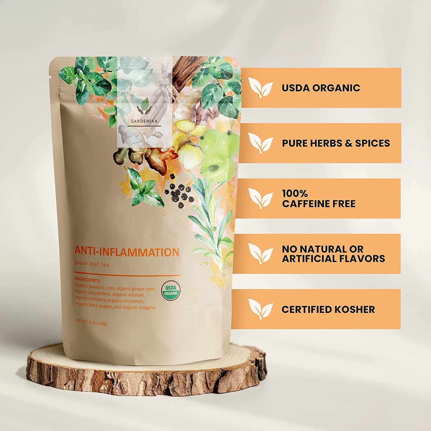 Anti-Inflammatory Tea, Loose Leaf, USDA Organic, Kosher, Herbal & Caffeine-Free - 4 oz (114g)